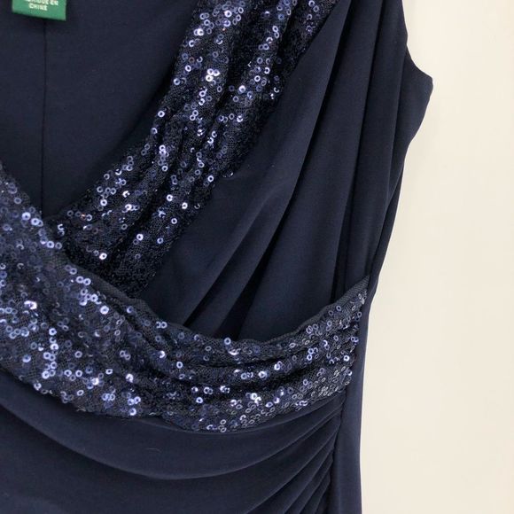 Lauren Ralph Lauren Evening Navy Sequin Trim Stretch Jersey Dress size 14 - Picture 3 of 12